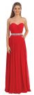Strapless Pleated Jewel Waist Long Formal Bridesmaid Dress in Red